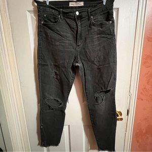 Gap True Skinny Super High Rise Distressed Grey Zip Ankle Denim Jeans